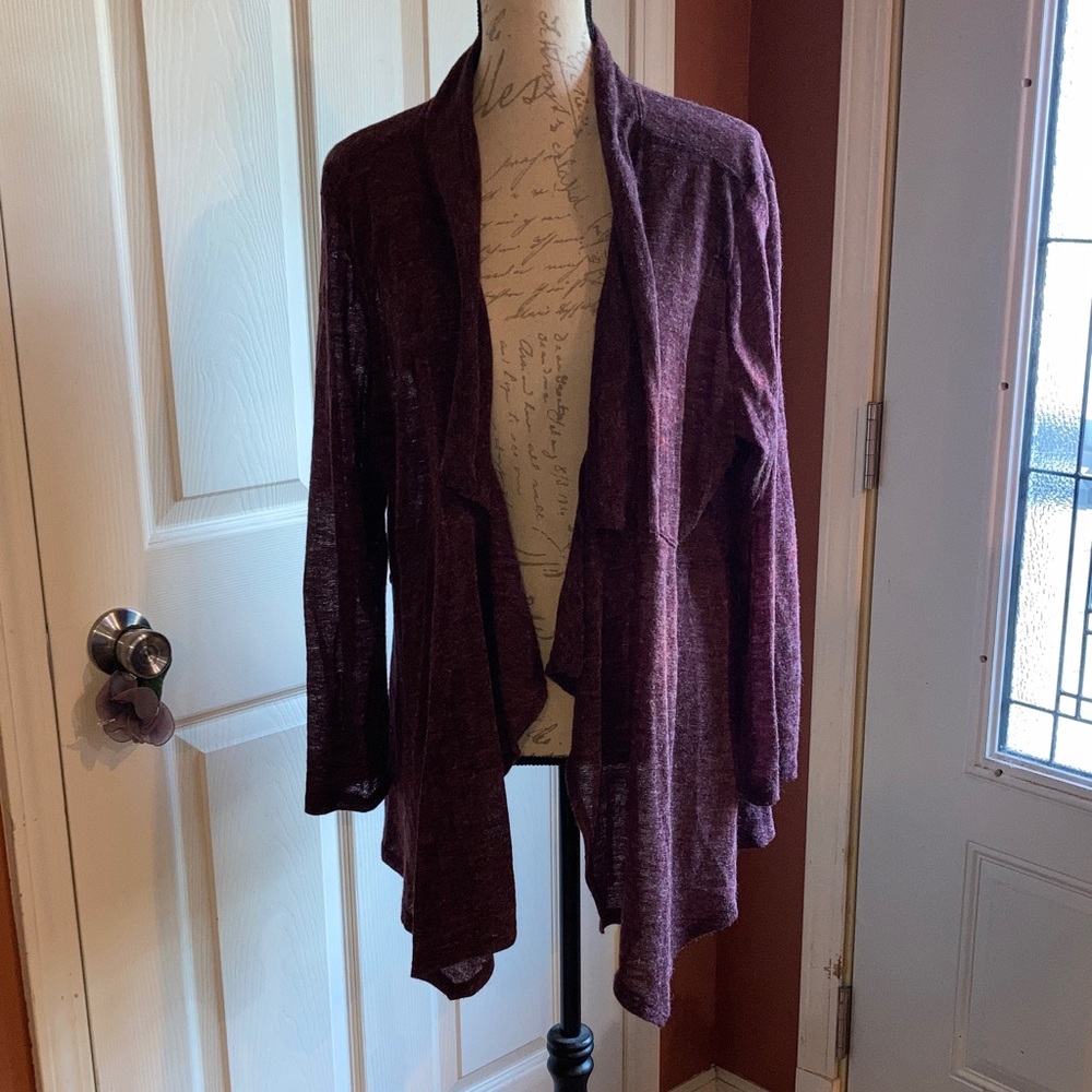 Wine Color Open Front Cardigan by Caribe sz 1X - Picture 5 of 7